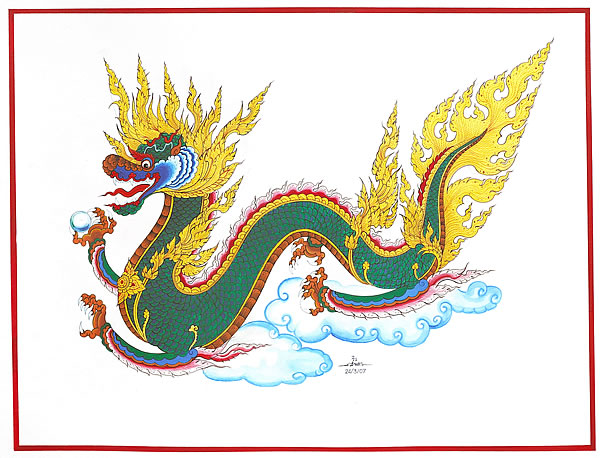 Dragon from Thai mythology - Size: approx. 30cm x 21cm (A4), water-color and acrylic on fine art paper