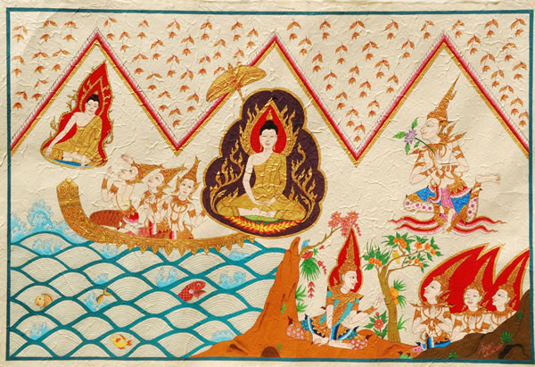 Traditional Thai scene - Size: approx. 42cm x 30cm (A3), acrylic on hand-made paper