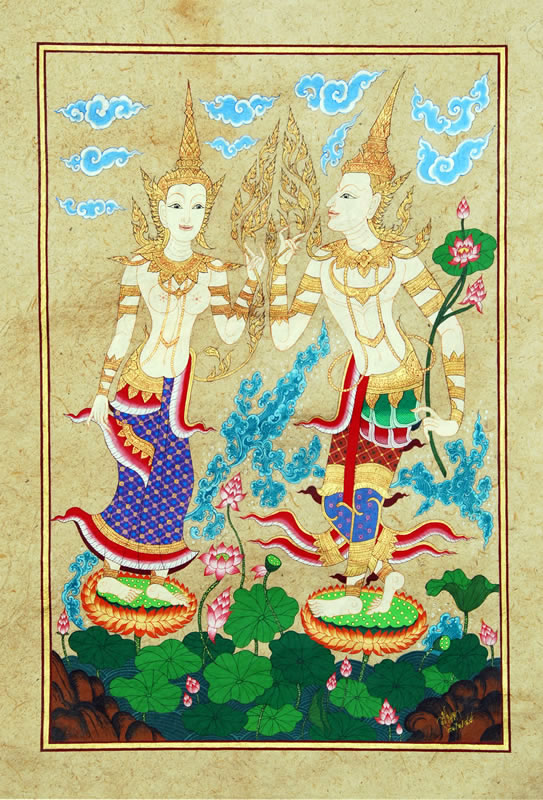 Traditional Thai scene - Size: approx. 25cm x 42cm (A3), acrylic on hand-made paper