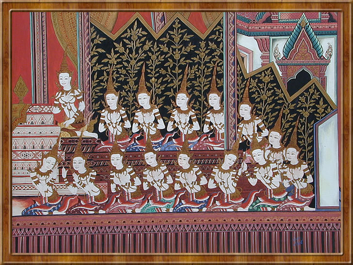 Historical Thai scene - Size: approx. 80cm x 60cm, acrylic on canvas.
